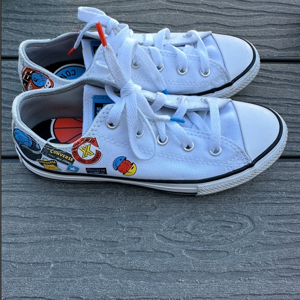 Converse Kids White Sneakers with Fun Patches